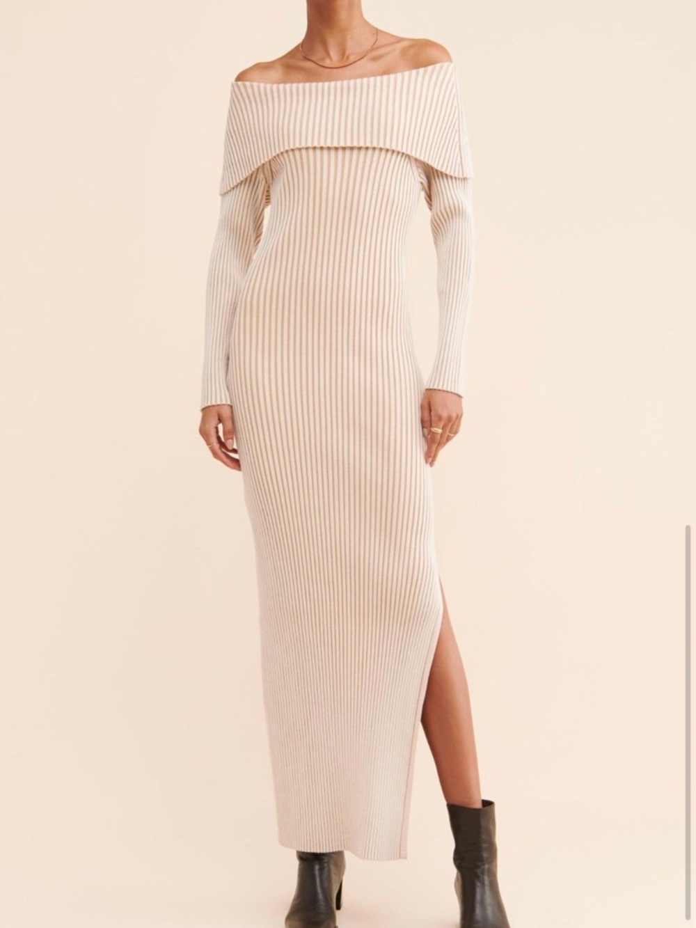 Anthropologie Off-Shoulder Maxi Dress in Light Cream